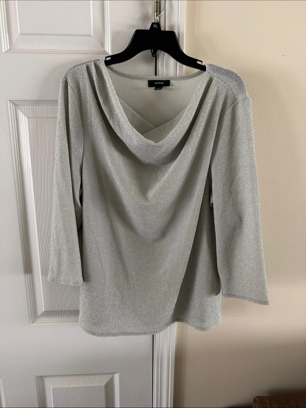 Akris Punto Silver Sparkle Draped Cowl Neck Top